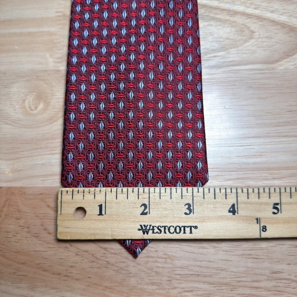 Jos. A. Bank Necktie Mens One Size Burgundy Geometric Silk Executive Collection